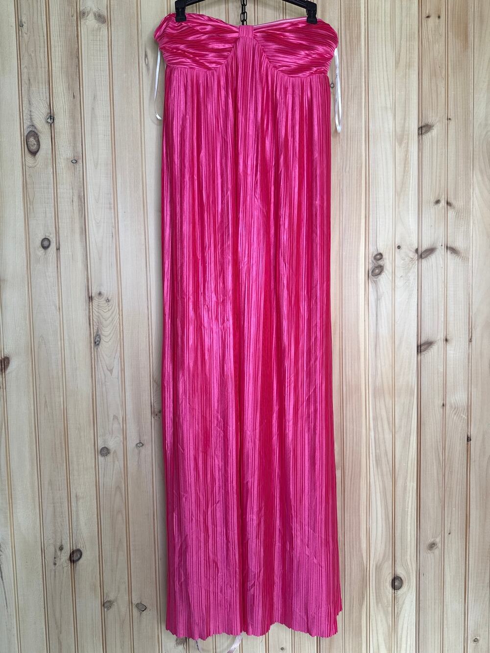 NWT Lulus Whimsical Beauty Hot Pink Satin Plisse Strapless Maxi Dress Size XL